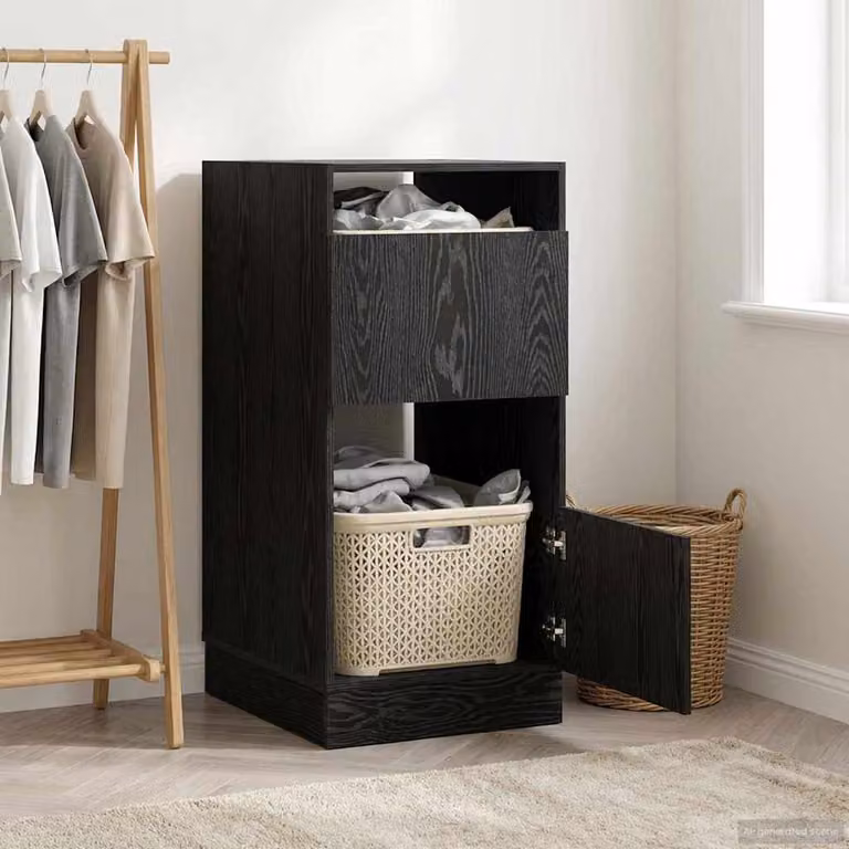 Mobile da lavanderia vidaXL con ante a battente, Rovere Nero, L: 50 cm, P: 68 cm, H: 102 cm
