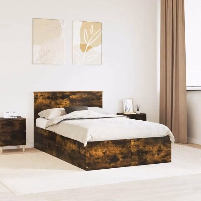 Struttura del letto con testiera vidaXL in legno Rovere fumé, L 120 x L 200 cm