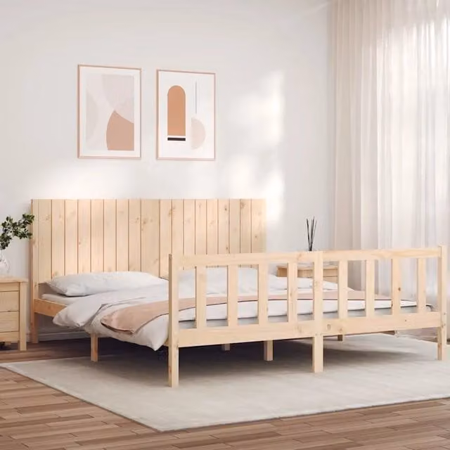 Letto con Testiera Super King Size in Legno di Pino Massello vidaXL, Stile Rustico, Beige, L/P/H: 180 x 200 x 185,5 cm