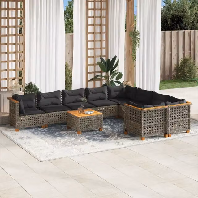 Set Divano da Giardino a Forma di U vidaXL in Polyrattan Grigio con Cuscini e Tavolino