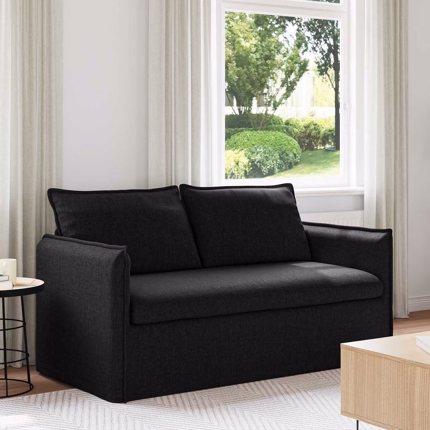 vidaXL Divano Moderno Nero in Tessuto con Struttura in Metallo L: 156 cm, P: 82 cm, H: 85 cm – 1