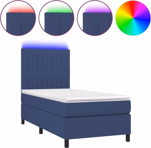 Letto singolo | Letto per adulti | Letto a Molle con Materasso e LED Blu 90x190 cm in Tessuto