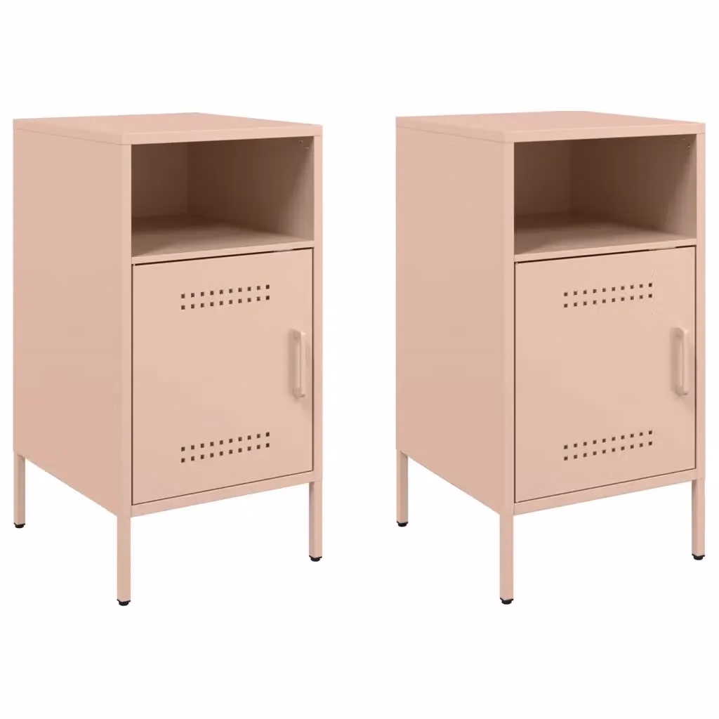 Set di 2 comodini Design Mania in metallo rosa opaco per camera da letto e soggiorno L/P/H: 36 x 39 x 68 cm – 2