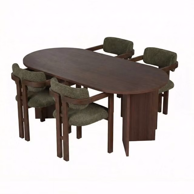 Set di tavolo e 5 sedie Hanah Home in legno e laminato, moderno, L/P/H: 180 x 90 x 75 cm, Verde e Marrone – 1