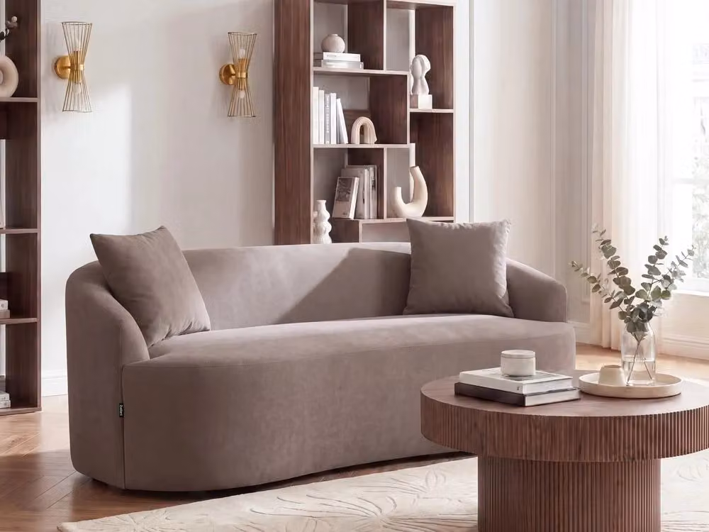 Divano Beliani a 2 posti con forma ovale a fagiolo, rivestimento in tessuto color beige o grigio, stile moderno e organico con struttura in legno massiccio, L: 175 cm, P: 80 cm, H: 68 cm – 2