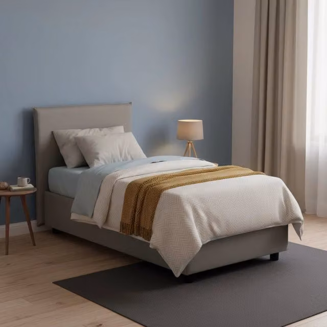 Letto singolo contenitore Boudicca di Talamo Italia con materasso incluso, rivestimento in tessuto grigio, L/P: 80 x 200 cm – 1