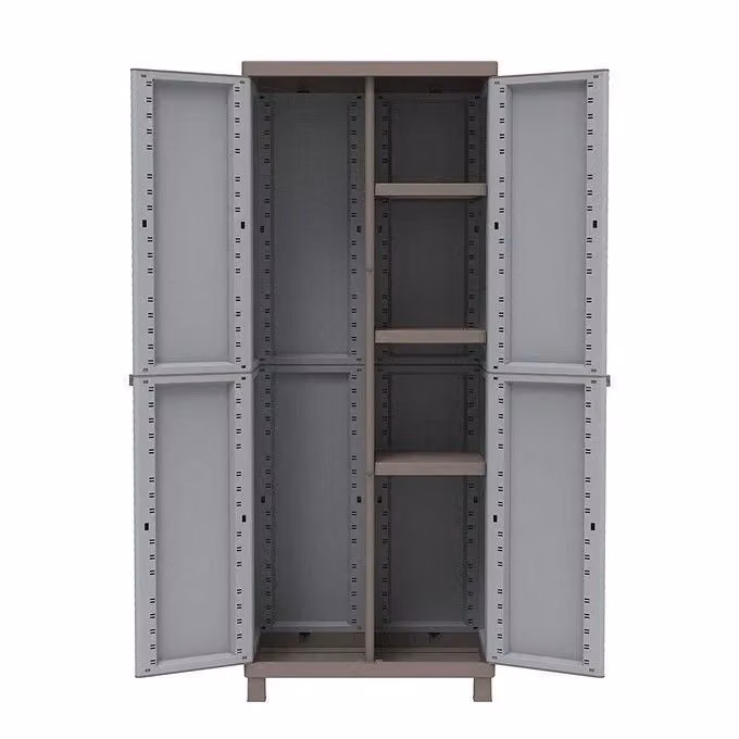 Armadio Terry C-Rattan in plastica con 2 ante battenti e 3 ripiani regolabili, Grigio e Tortora, L: 68 cm, P: 39 cm, H: 170 cm – 2