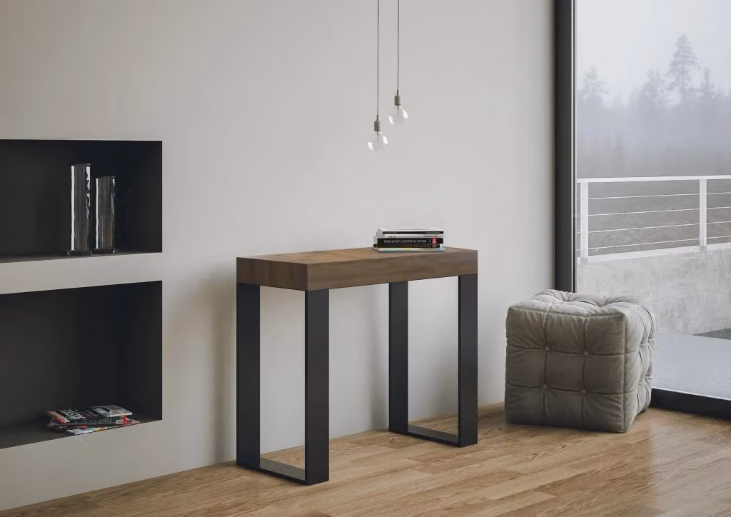 Consolle allungabile Tecno Small Premium Noce con telaio Antracite L/P: 90 x 40 / 196 cm – 2
