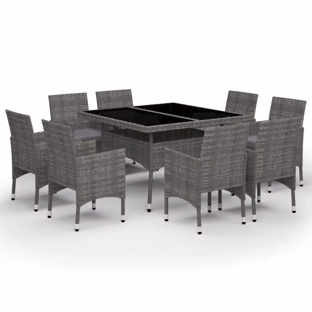 Set Mobili da Pranzo per Giardino vidaXL in Polyrattan e Vetro Grigio, 9 Pezzi – 2