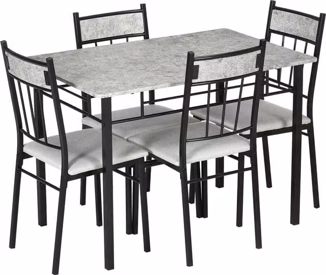 Set da pranzo HOMCOM composto da tavolo rettangolare e 4 sedie con seduta imbottita in grigio moderno