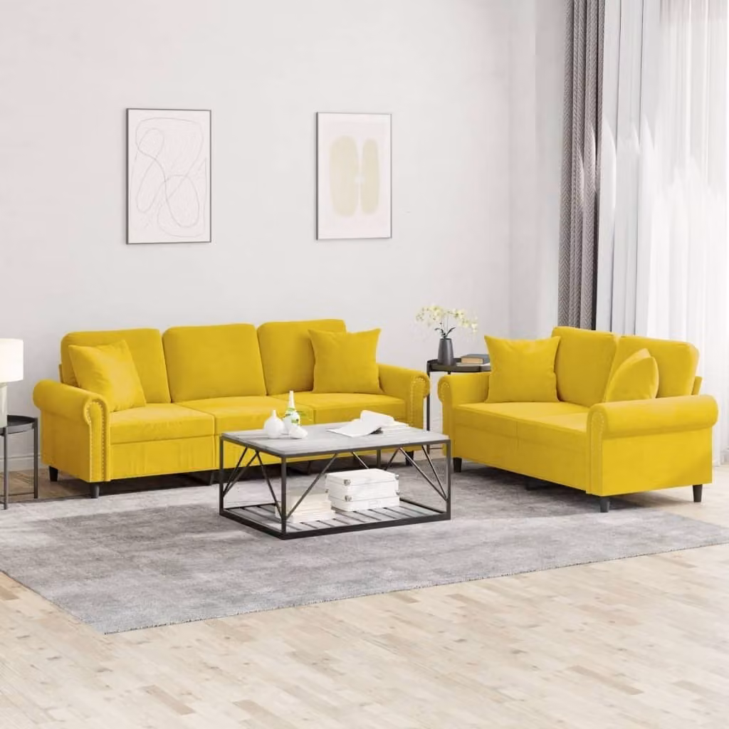 Maison Exclusive - Set divano a 2 posti con cuscini in velluto giallo