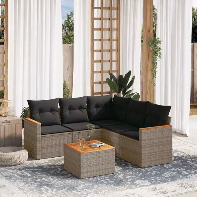 Set Divano da Giardino 6 pz con Cuscini-Sofa da Giardino-Divanetto da esterno Grigio in Polyrattan 969642