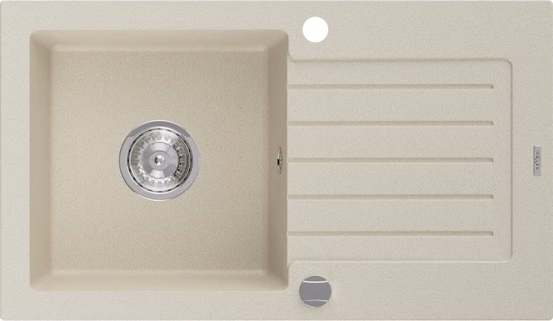 Mexen Pablo lavello in granito a 1 vasca con sgocciolatoio 752 x 436 mm, beige, sifone cromato - 6510751010-69
