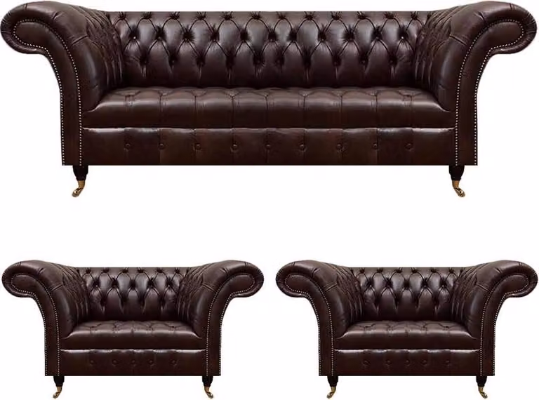 Dunkelbraune Chesterfield Sofagarnitur Komplettes Couch Sessel Set 3tlg