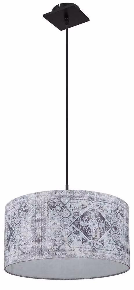 Lampada a sospensione, metallo, paralume in tessuto blu grigio, H 150cm