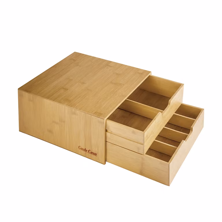 Porta Capsule Gusto Casa in Bamboo Marrone con 6 Scomparti Salvaspazio Compatibile con Dolce Gusto, A Modo Mio e Nespresso L 31 cm x P 18 cm x H 4 cm