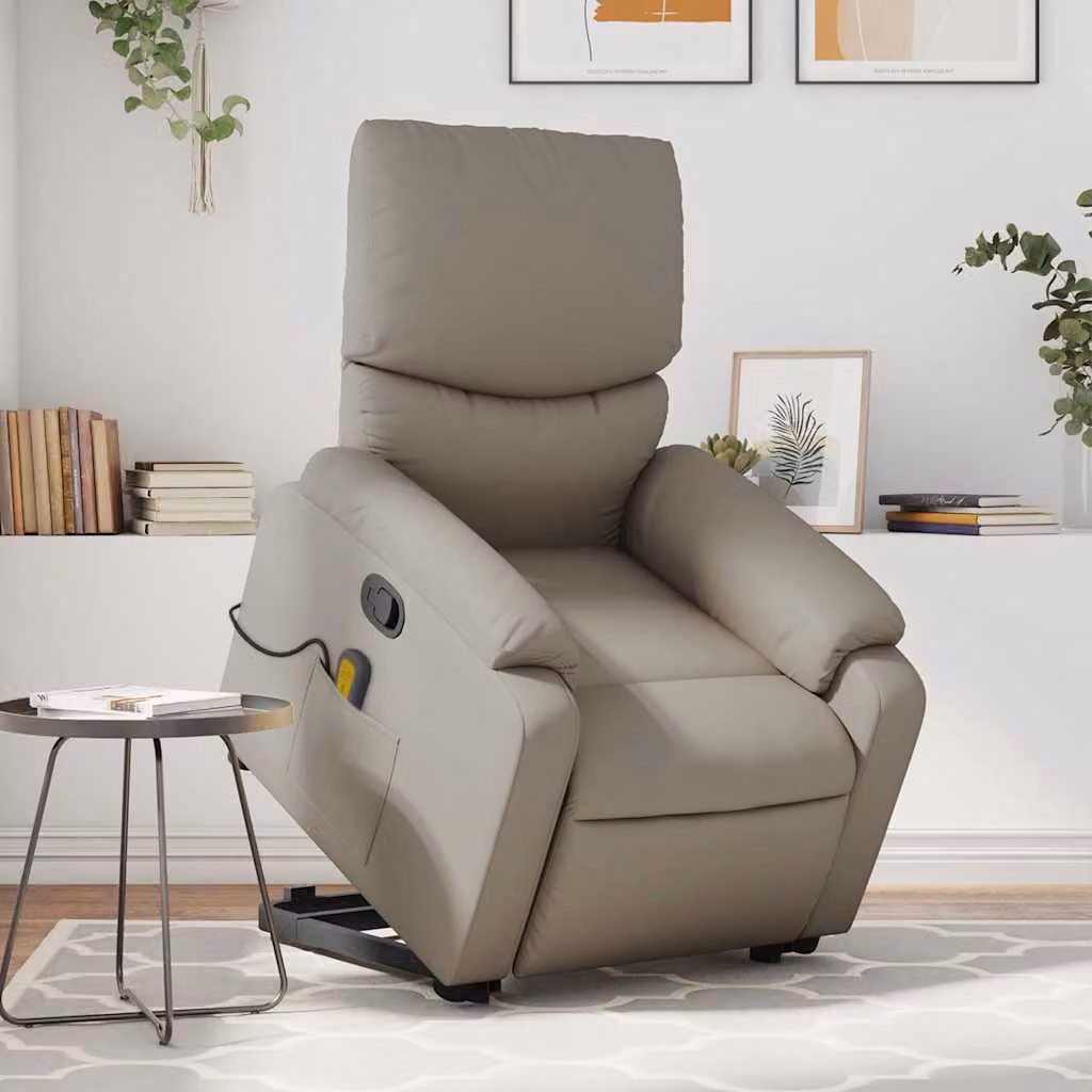vidaXL Poltrona Alzapersone Reclinabile con Massaggio in Similpelle Beige o Marrone – 1
