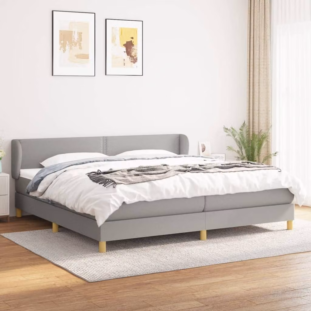 The Living Store Letto a molle con materasso grigio chiaro 200x200 cm in tessuto