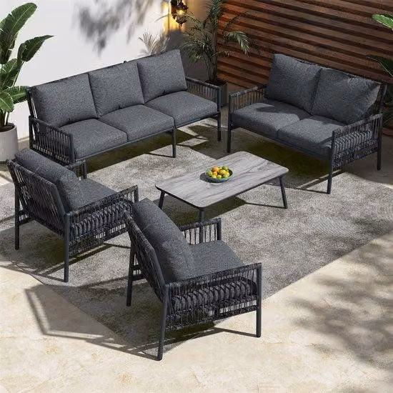 Set di mobili da giardino in acciaio, vetro e finto legno