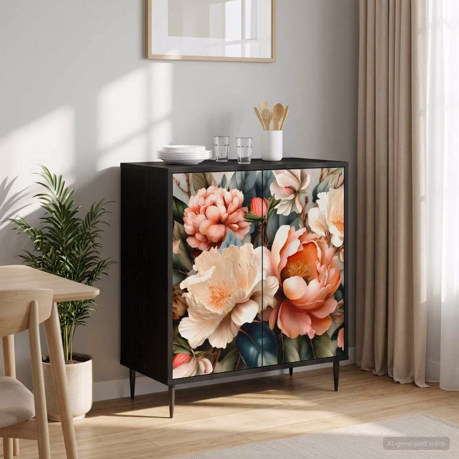 Credenza moderna vidaXL BORNE in legno ingegnerizzato Rovere Nero, L: 69 cm, P: 33 cm, H: 76 cm