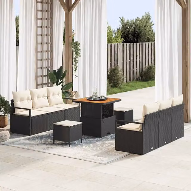 Set Divano da Giardino 9 pz Nero polyrattan 3362475