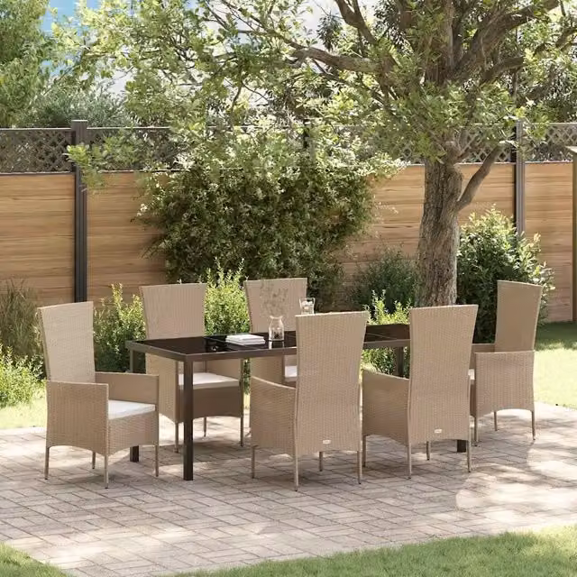 Set da Pranzo per Giardino 7 pz Beige polyrattan 3379462