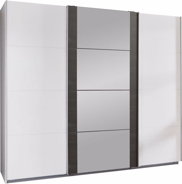 Armadio ad ante scorrevoli Berna Armadio design selezionabile, bianco / acciaio grezzo, 270x64x210cm