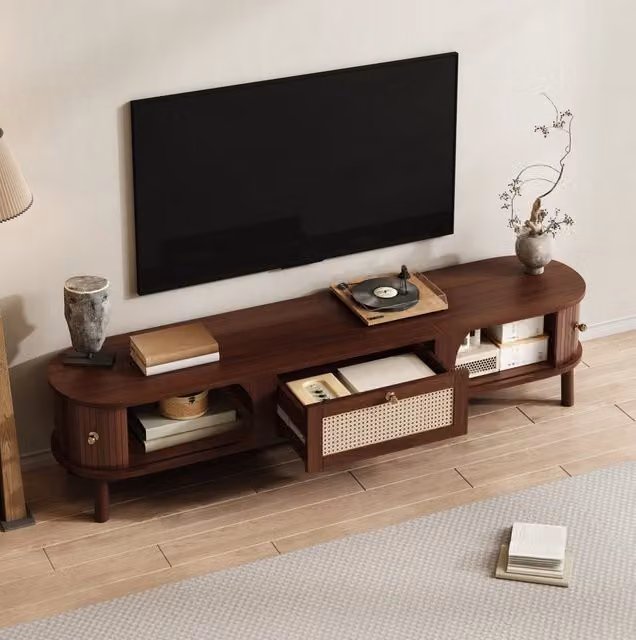 Mobile TV 170x38x39;5 cm in pannello truciolare e rattan; colore naturale