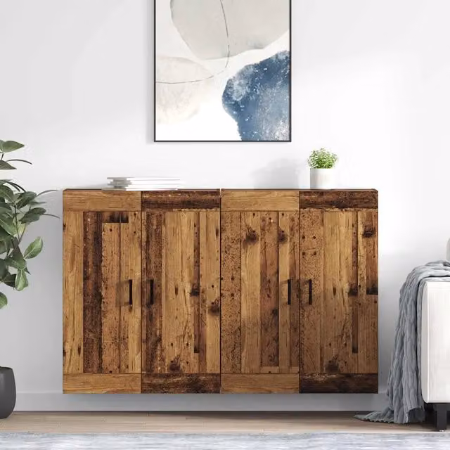 Set di 2 mobili a muro moderni vidaXL in legno marrone con ante a battente e ripiani interni L/P/H: 69,5 x 34 x 90 cm