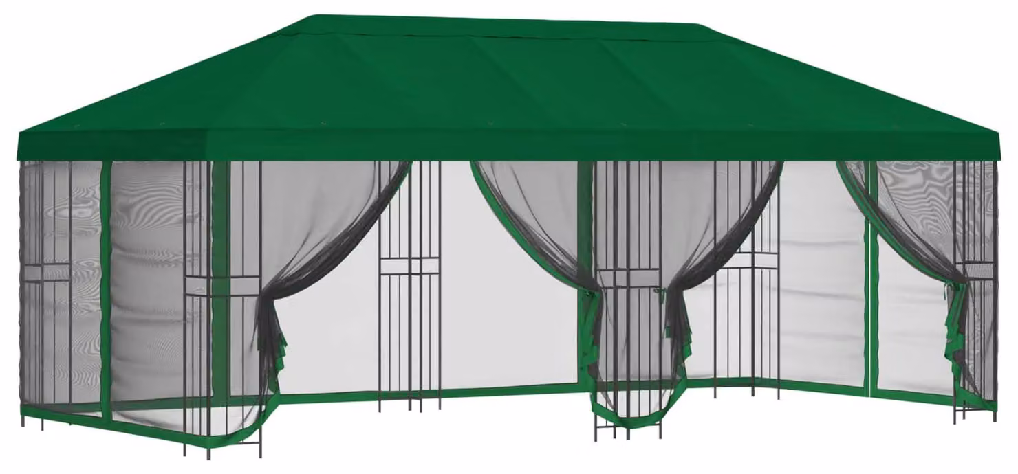Gazebo con pareti laterali 6 x 3 m Verde Poliestere e Acciaio