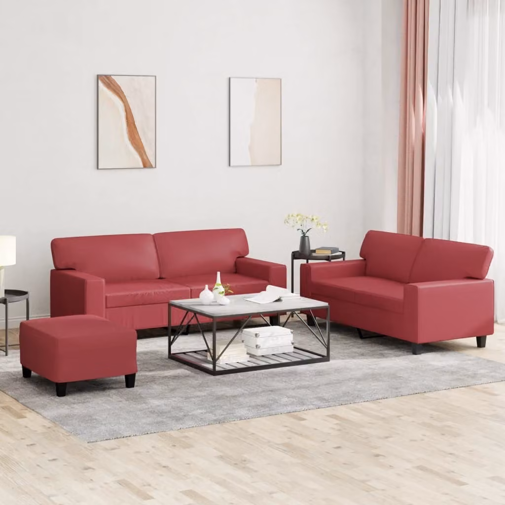 Maison Exclusive - Set di divani a 3 pezzi in ecopelle color bordeaux