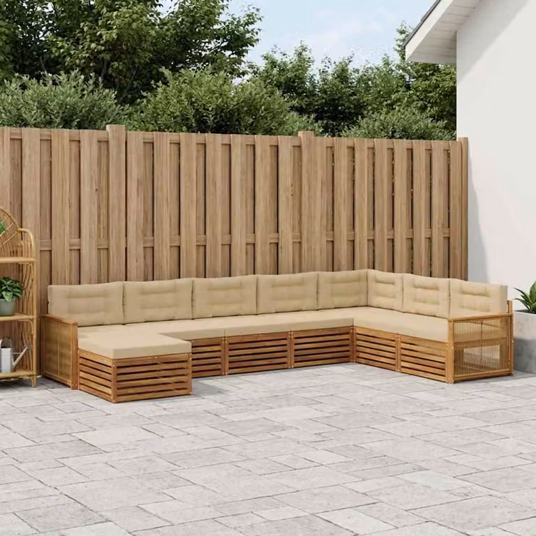 Set di divani da esterno vidaXL 8 pz in legno di acacia con cuscini beige e sabbia
