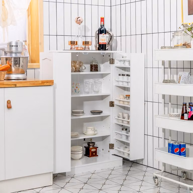 Armadio dispensa Costway bianco con doppia anta e 6 ripiani regolabili per cucina e sala da pranzo