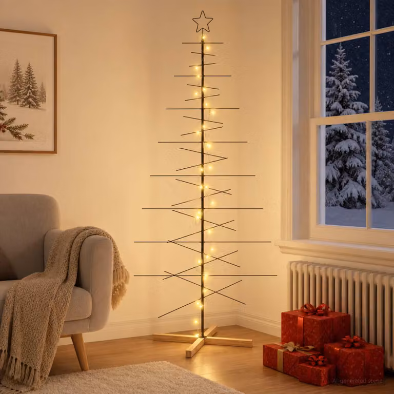 Albero di Natale moderno vidaXL KUOPIO in metallo nero con supporto, Altezza: 210 cm