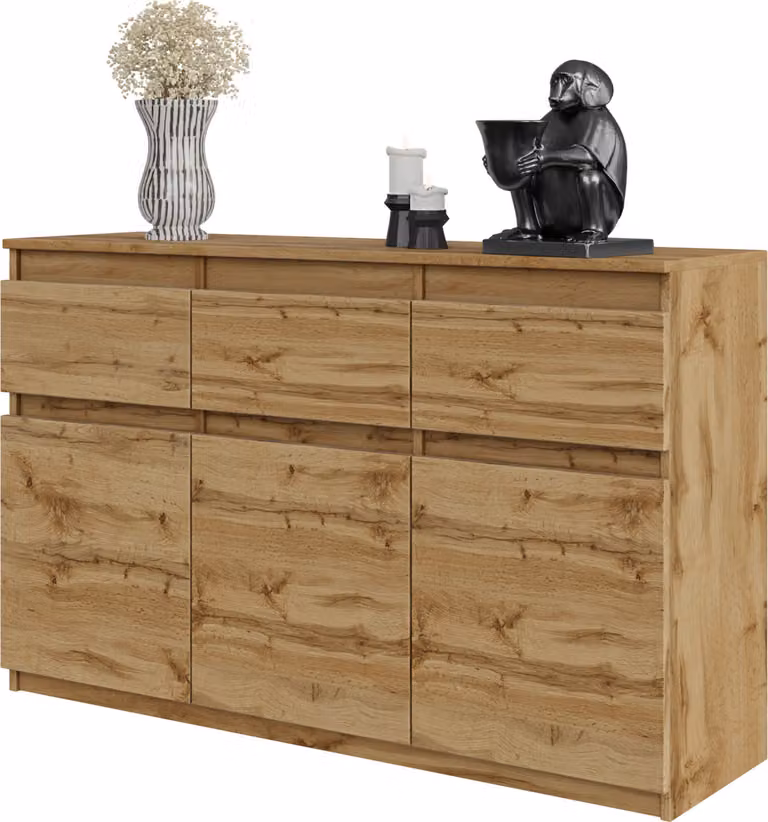 FURNICA - NOAH - Cassettiera / credenza con 3 cassetti e 3 ante - rovere Wotan H75cm L120cm P35cm