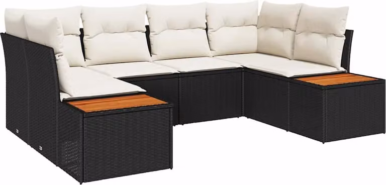 Set Divano da Giardino con cuscino 6 pcs Nero polyrattan