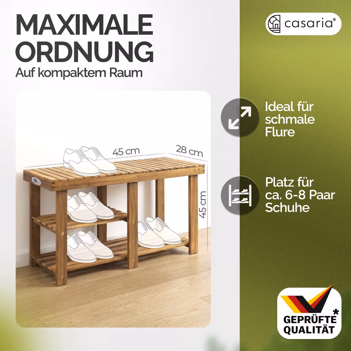Panchina porta scarpe 2in1 Casaria in legno di acacia marrone L: 87 cm, P: 45 cm, H: 30 cm – 2