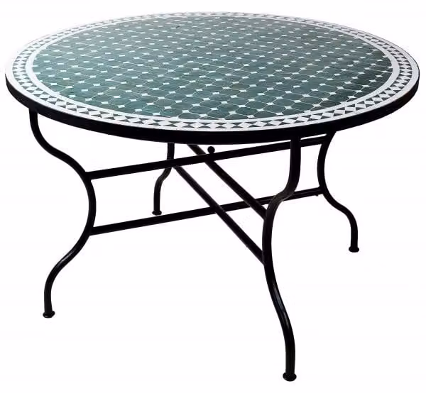 ORIGINALE Tavolo da giardino in mosaico marocchino ø 120cm grande rotondo pieghevole | tavolo da pranzo rotondo pieghevole in mosaico Mediterraneo | come tavolo pieghevole per balcone o giardino | Marrakech verde bianco 120cm