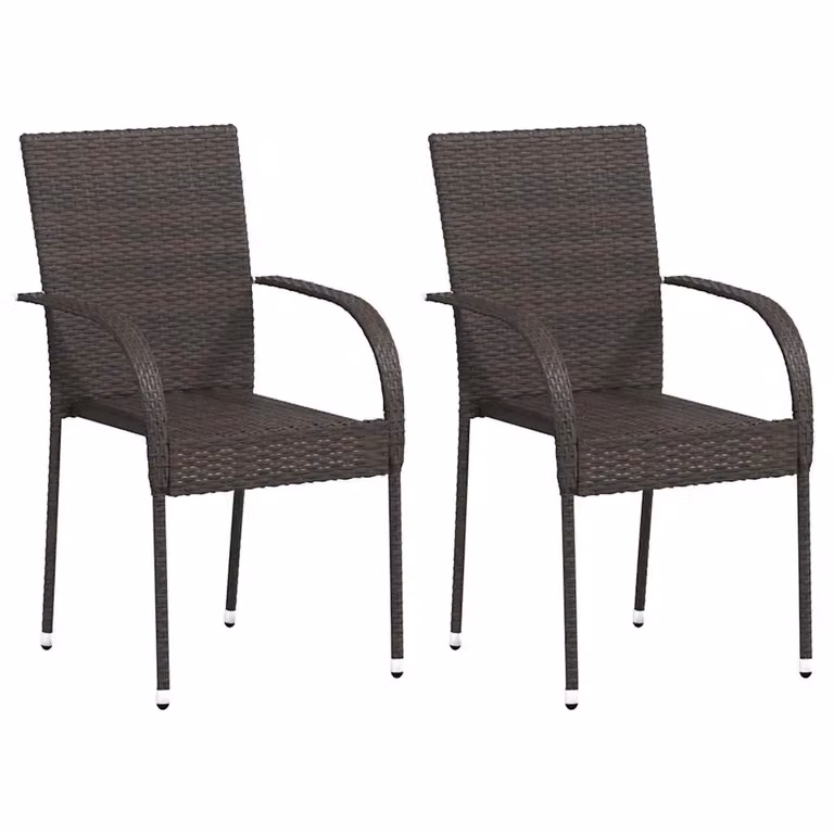 Set di 2 sedie da esterno impilabili vidaXL in polyrattan marrone con braccioli