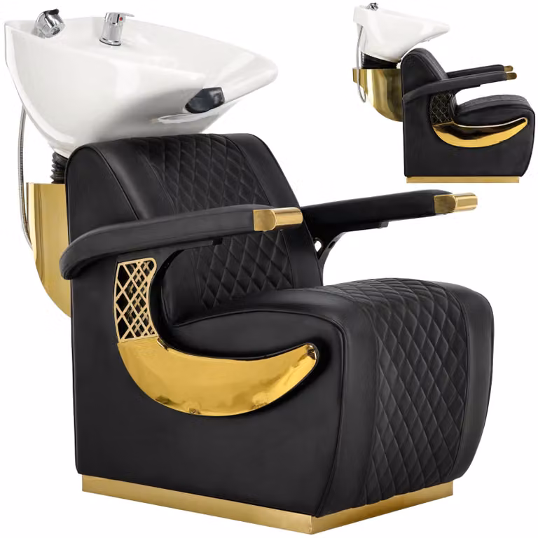 Poltrona lavatesta Connor per salone, con vasca in ceramica mobile, rubinetteria e doccetta