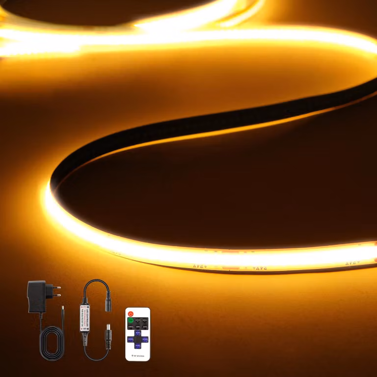 Striscia LED COB, 1 metro, dimmerabile, 24V, luce bianca calda, 2700 K, 320 LED per metro, con telecomando RF