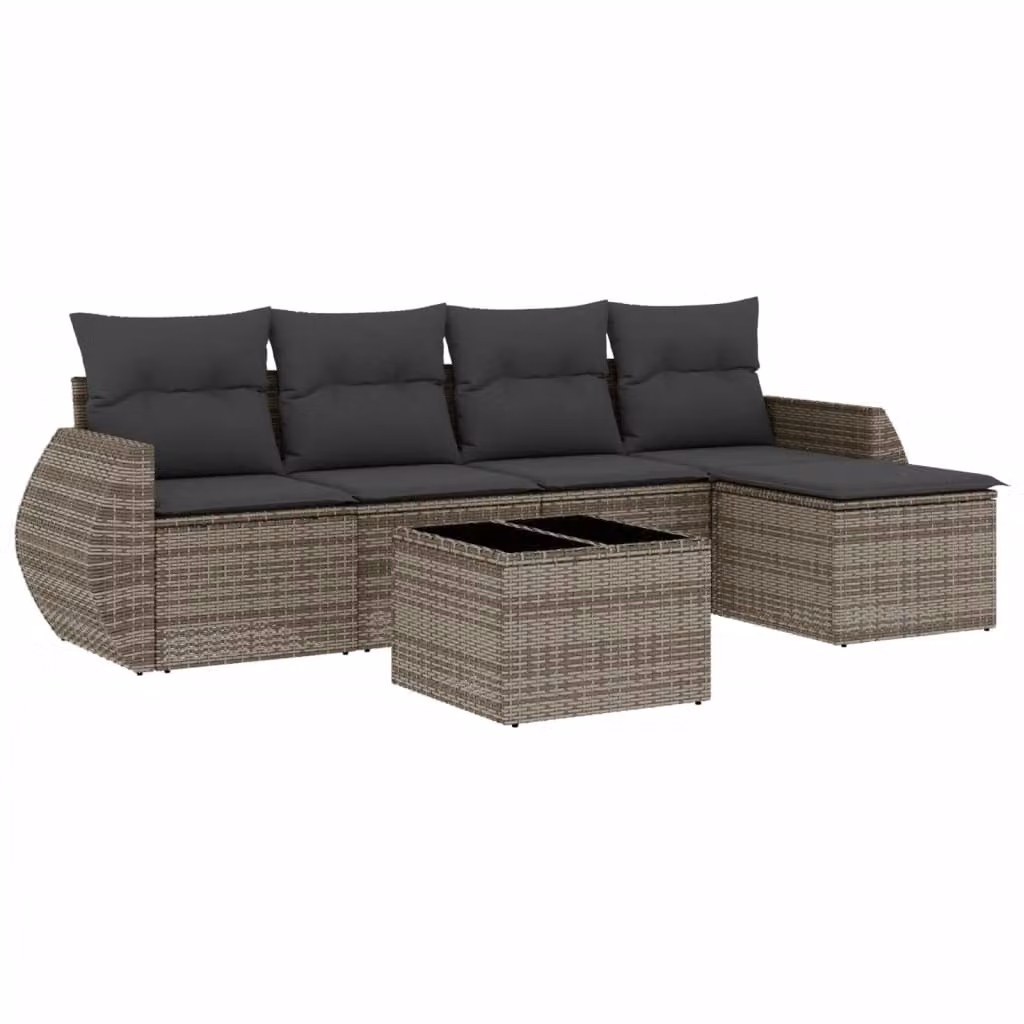 Set Divano da Giardino 6 pz con Cuscini Grigio in Polyrattan