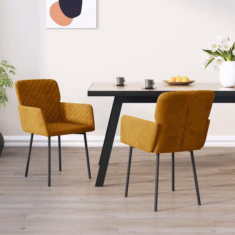 Set di 2 sedie da pranzo vidaXL in velluto marrone con struttura in metallo e MDF per cucina e sala da pranzo