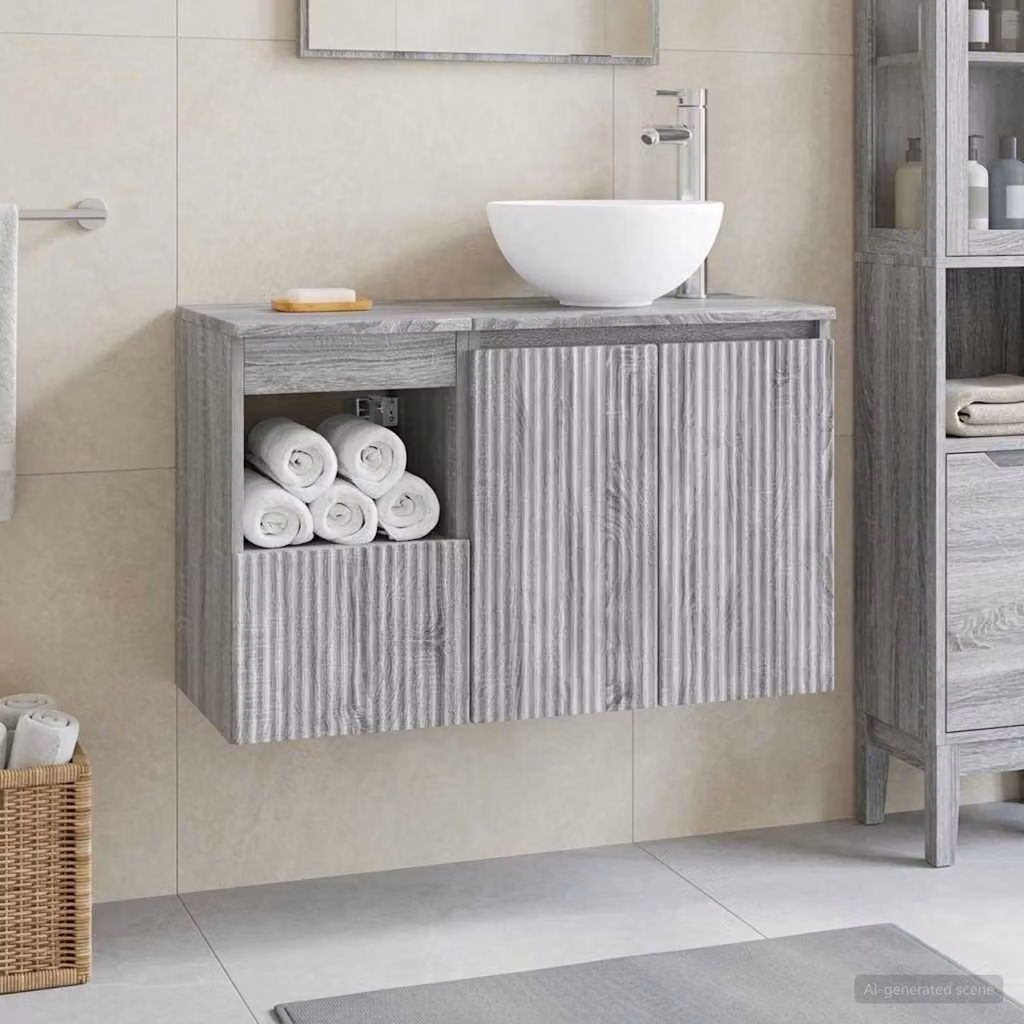 Set di mobili per il bagno moderno vidaXL composto da mobile lavabo e pensile a parete in colore grigio