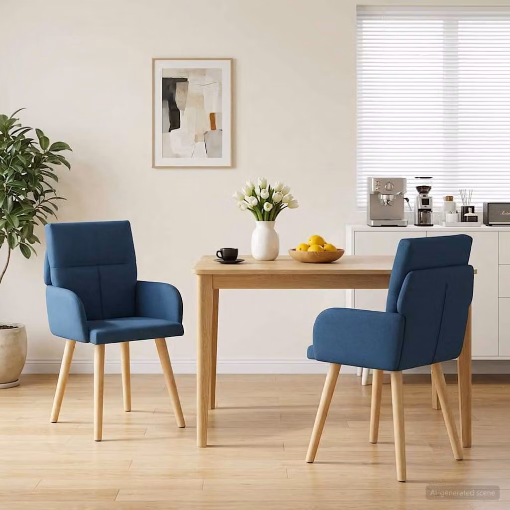 Set di 2 sedie da pranzo vidaXL in tessuto blu con struttura in legno e metallo L 60 cm x P 56 cm x H 93 cm
