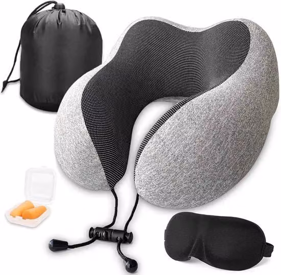 Cuscino da viaggio ergonomico Wolke Zeven in memory foam grigio, traspirante e lavabile in lavatrice