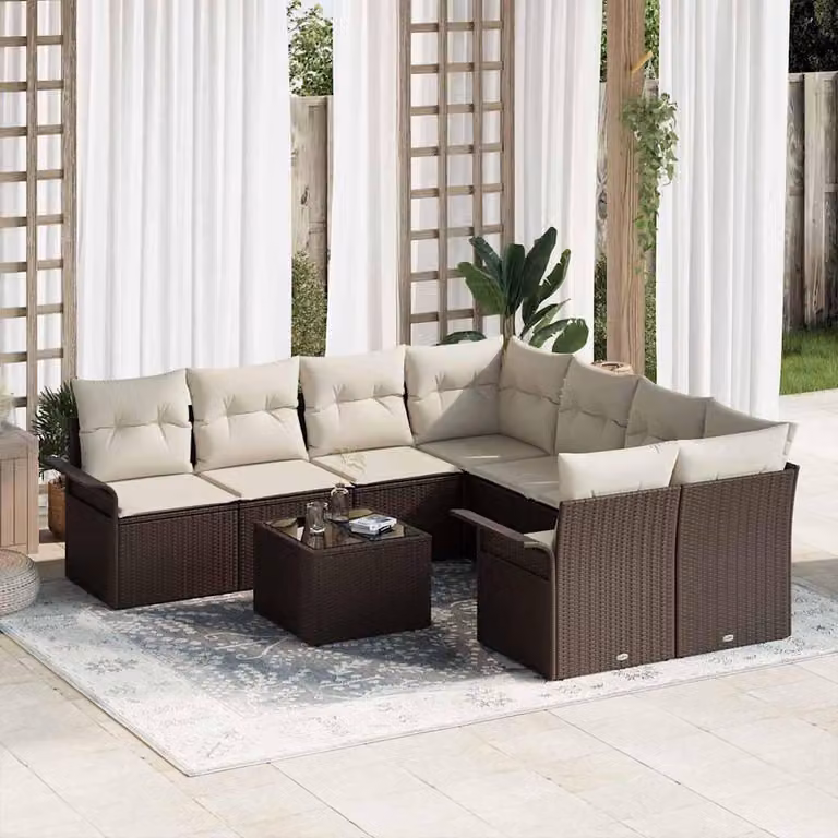 Maison Exclusive - Set Divano da Giardino 9 pcs Marrone Poly Rattan