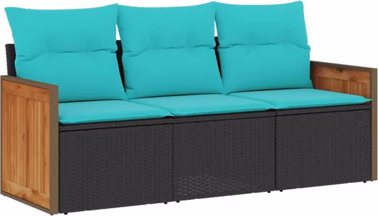Set Divani da Giardino 3 pz con Cuscini Nero in Polyrattan