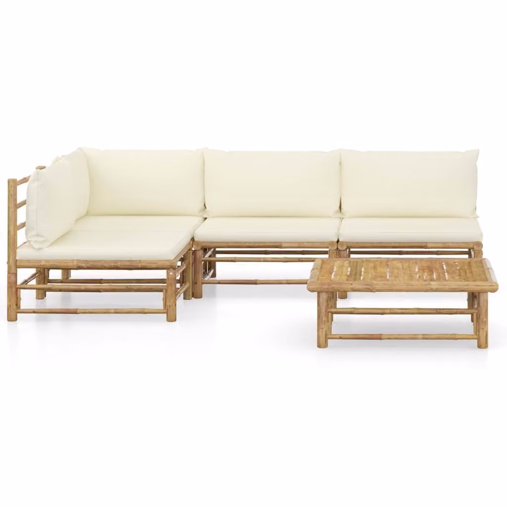 set di 5 pezzi per salotto da giardino con cuscini in bambù bianco crema