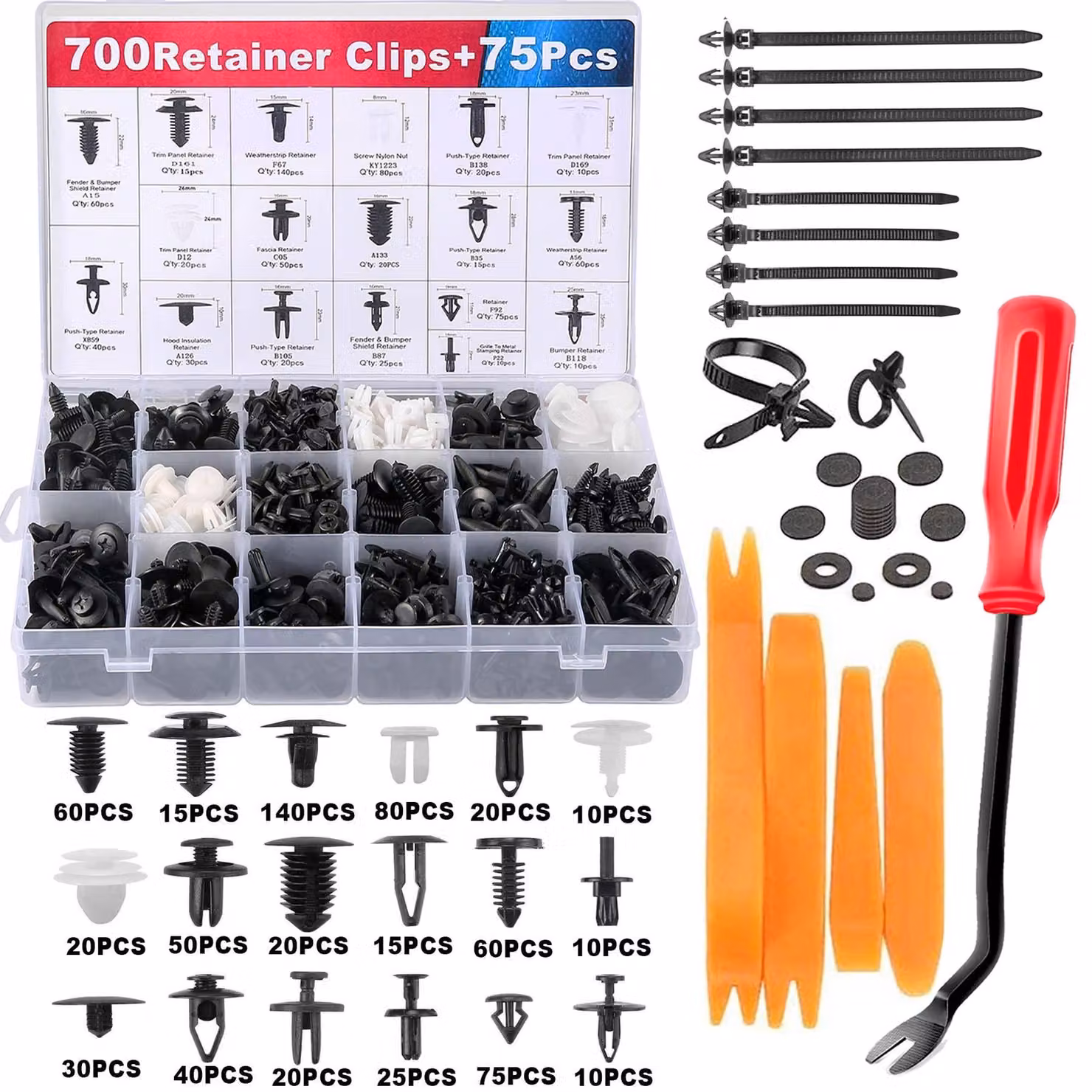 Set di 775 rivetti in plastica con scatola di stoccaggio